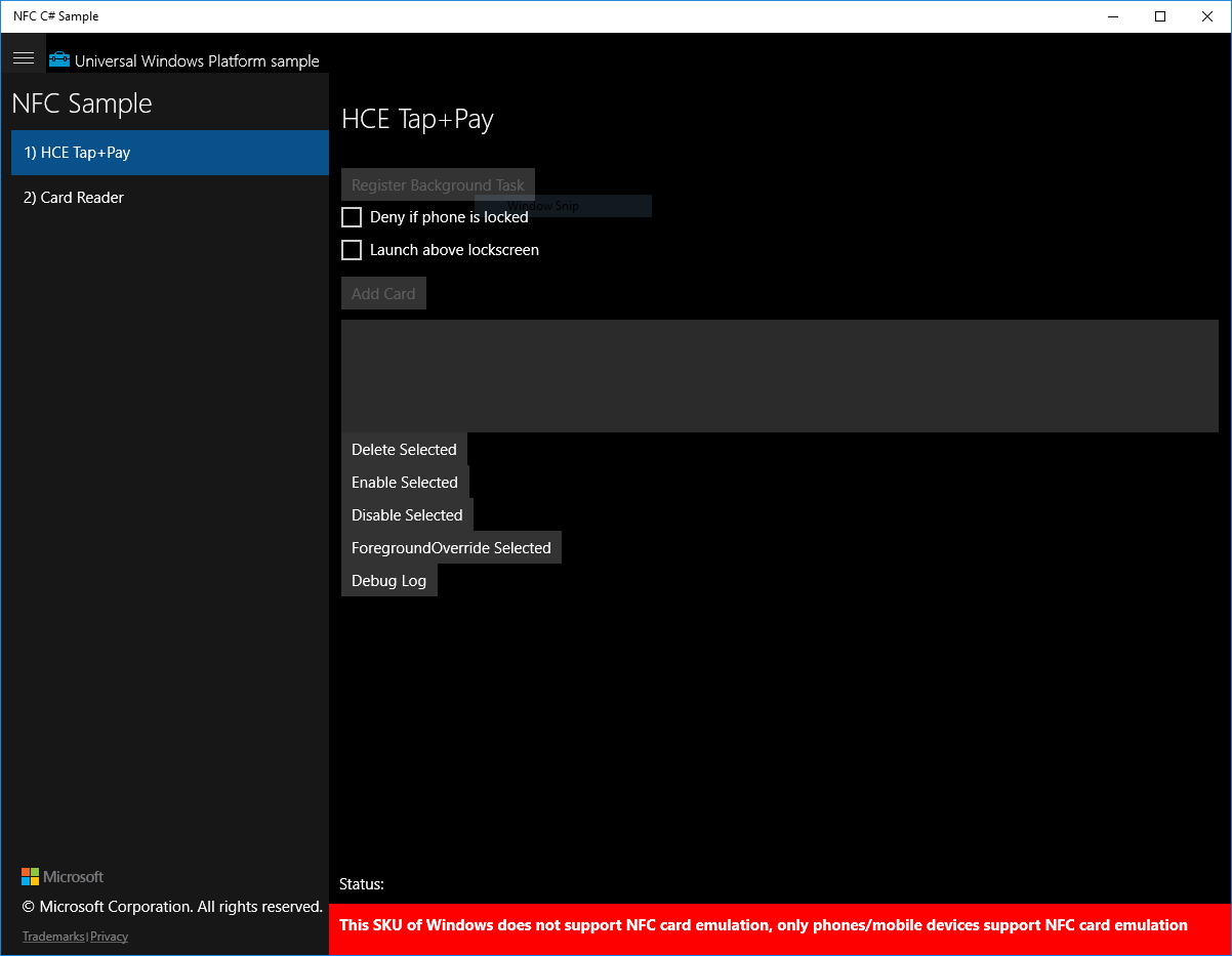 NFC Sample for Windows 10