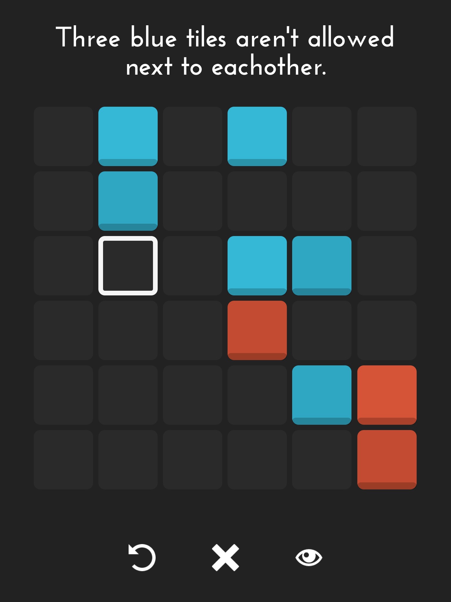 Three blue tiles aren't allowed next to eachother.