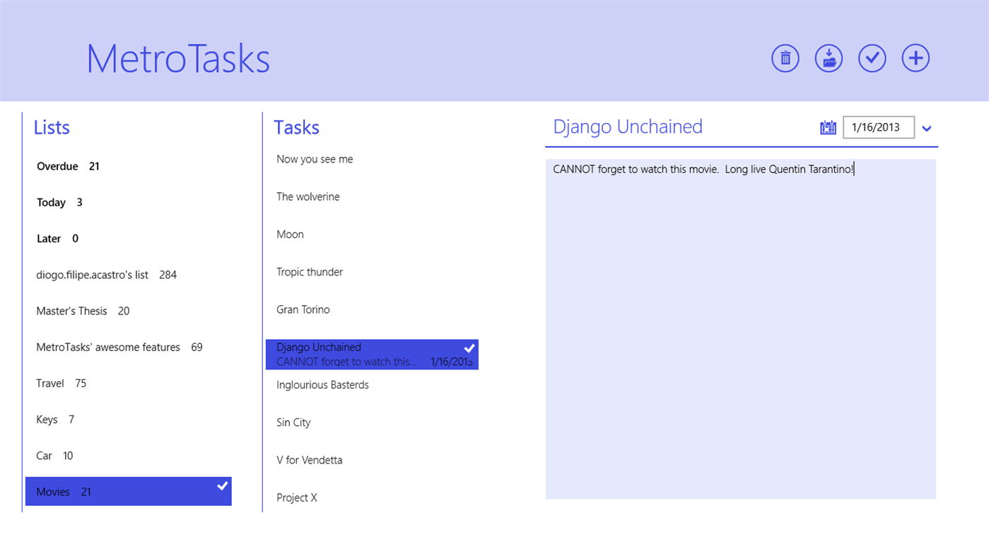 #8. MetroTasks (Windows) Podle: Diogo Castro