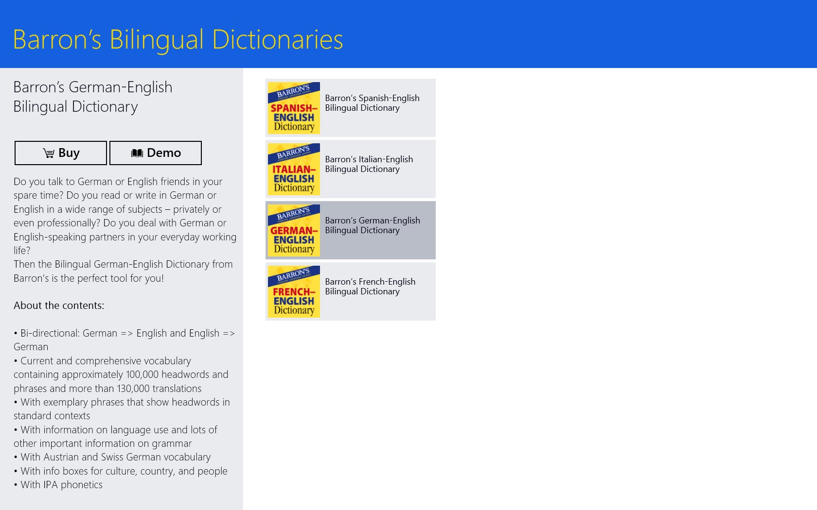 Barron’s Bilingual Dictionaries for Windows 10