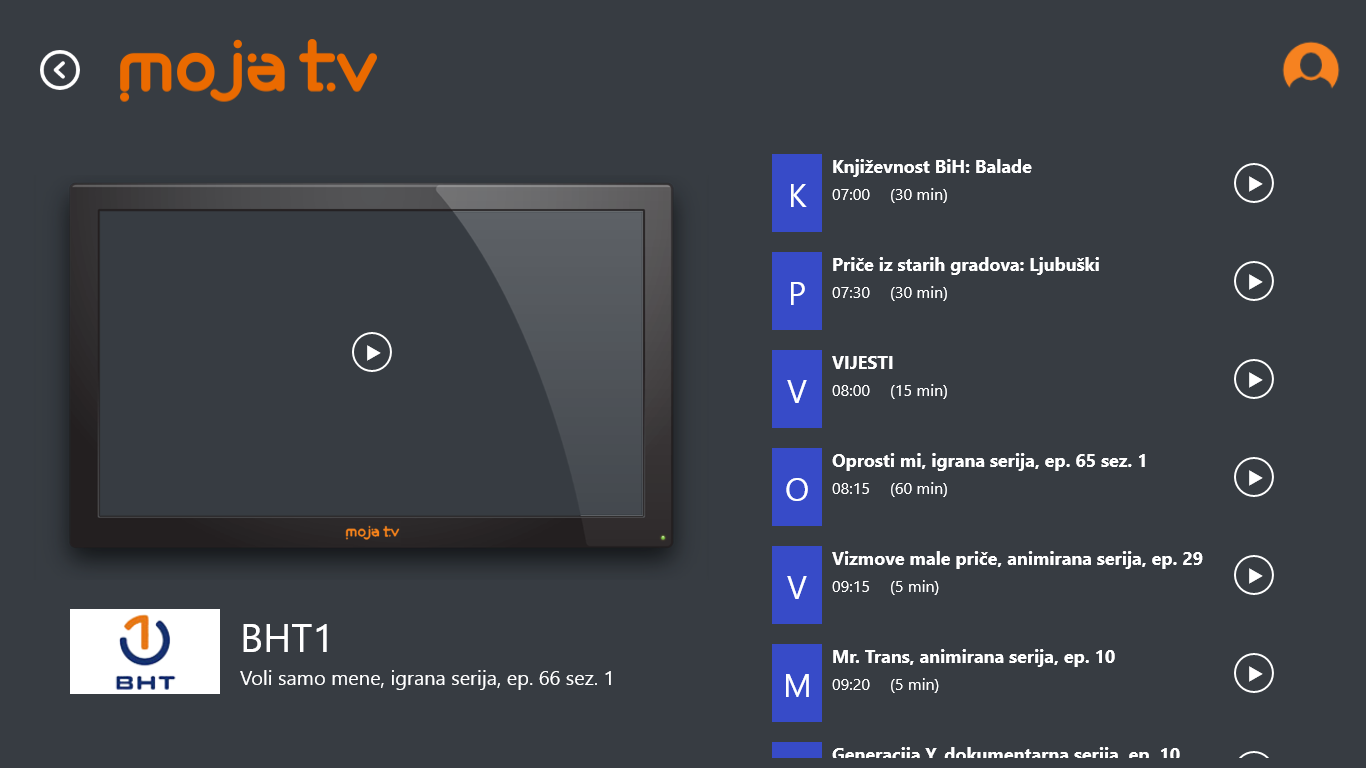 BH Telecom MojaTV Web screenshot