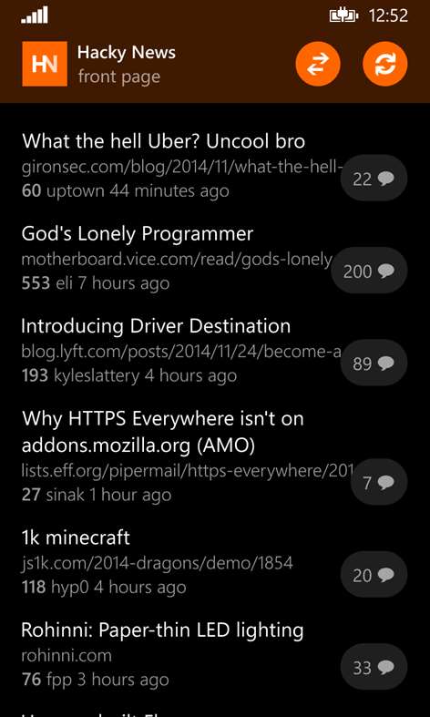 Hacky News Screenshots 1