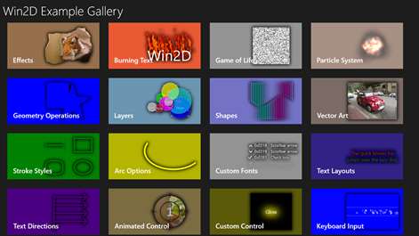 Win2D Example Gallery Screenshots 1