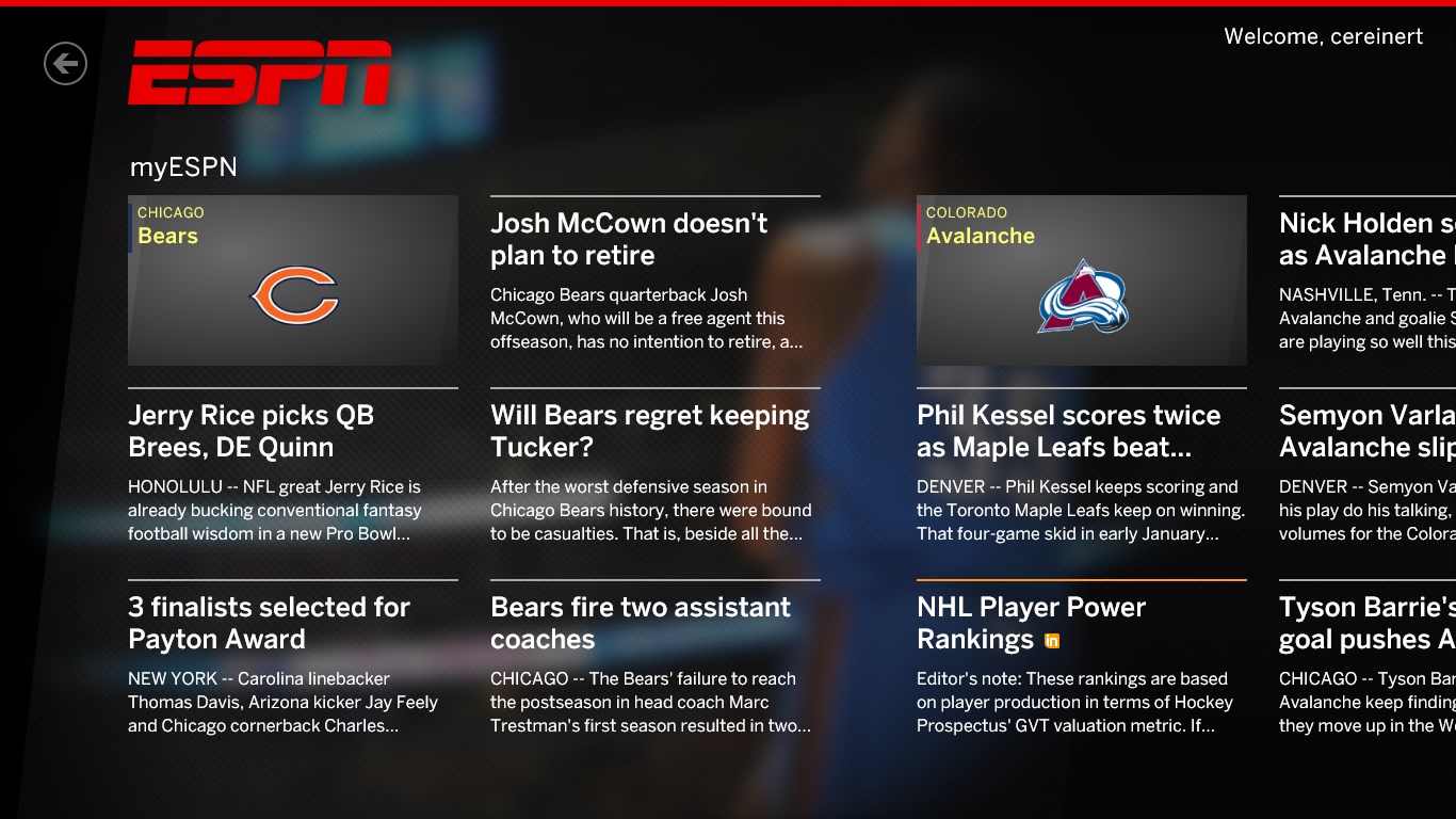 The ESPN App for Windows 10