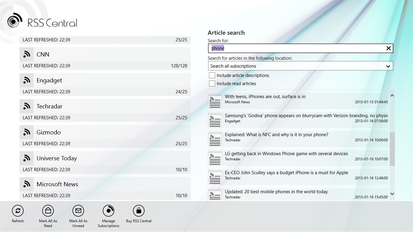 #6. RSS Central (Windows) بواسطة: adamdawes.com