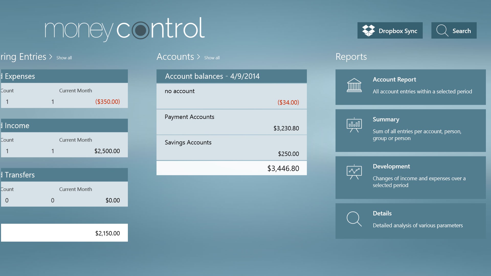 MoneyControl for Windows 10