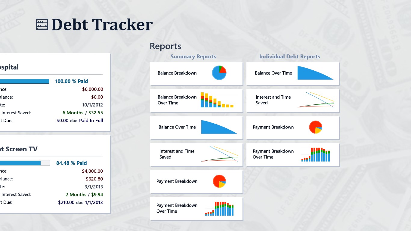 Track reports. Debt repayment USA.