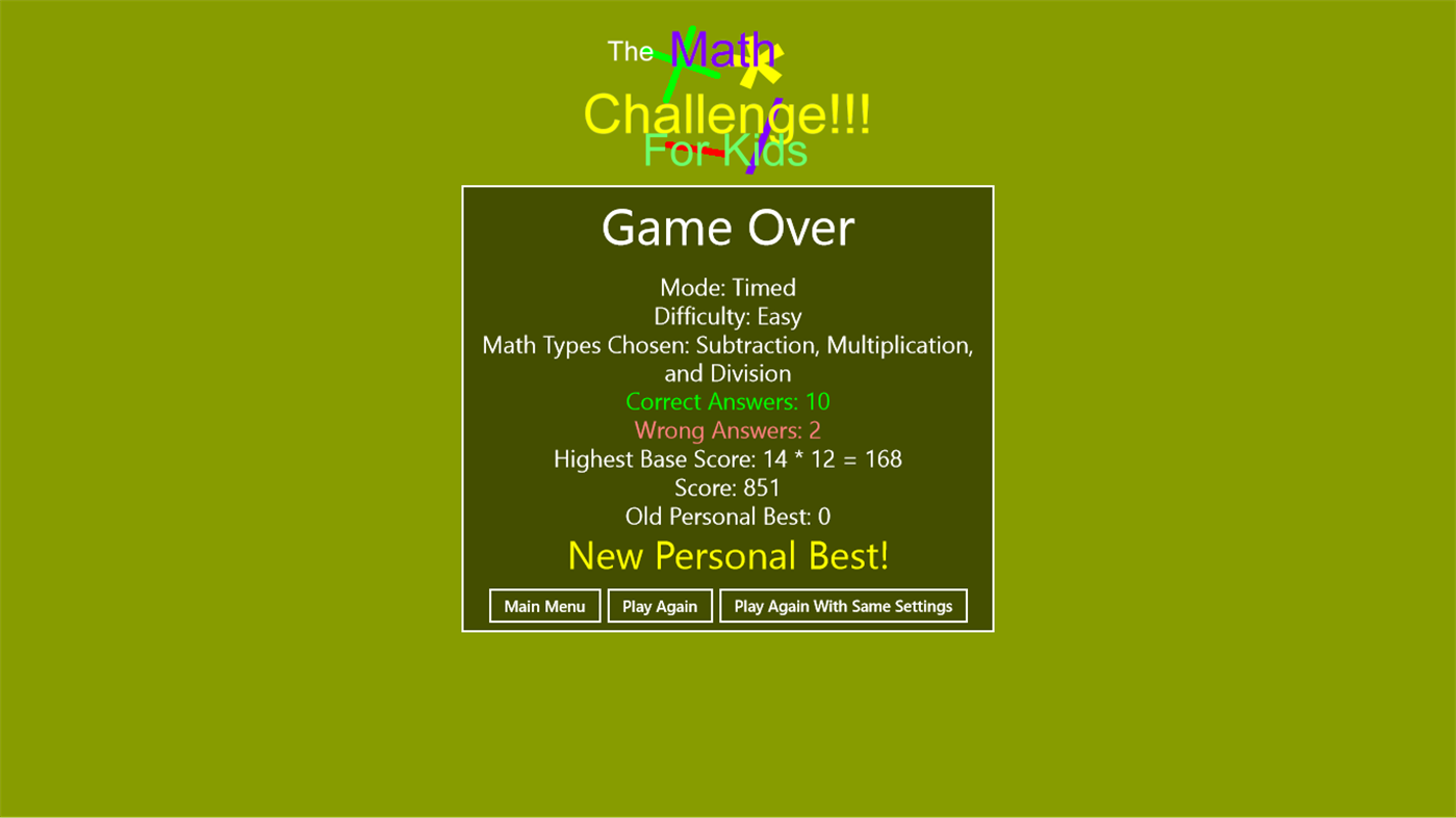 #4. The Math Challenge!!! For Kids (Windows) بواسطة: ‪Justin's Creations‬