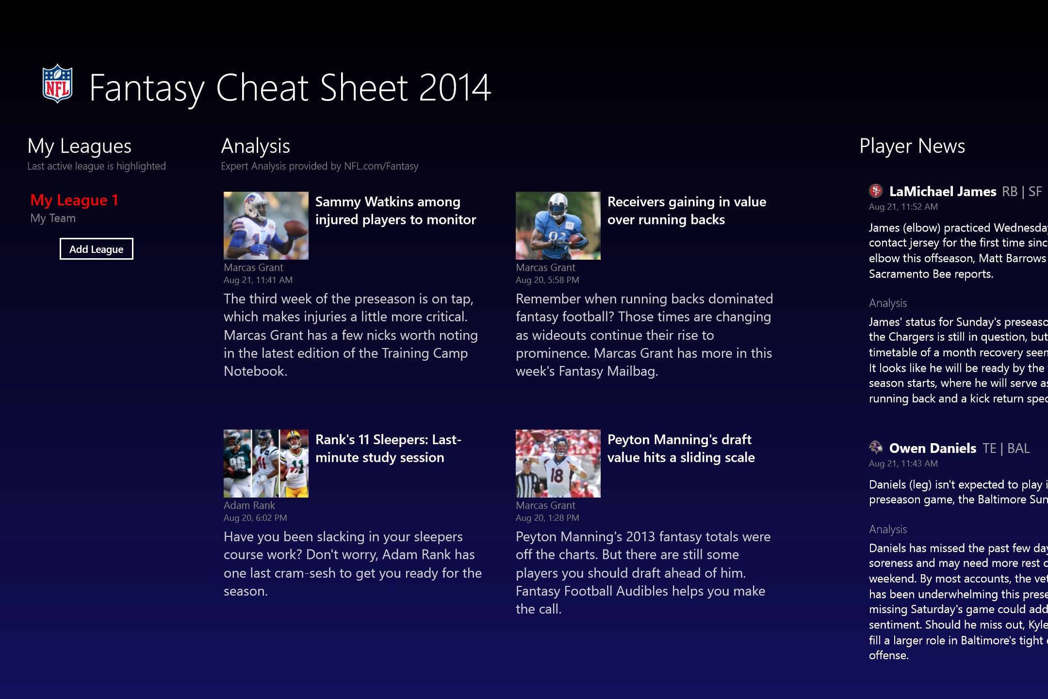 NFL Fantasy Football Cheat Sheet & Draft Kit 2014 Now Available In Windows  Store - MSPoweruser