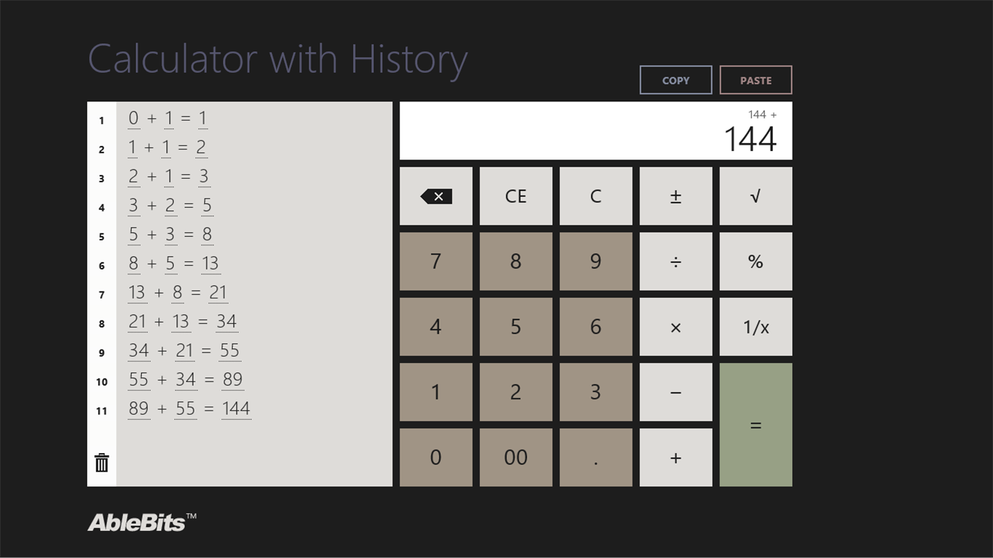 #1. Calculator with History (Windows) 由: Add-in Express