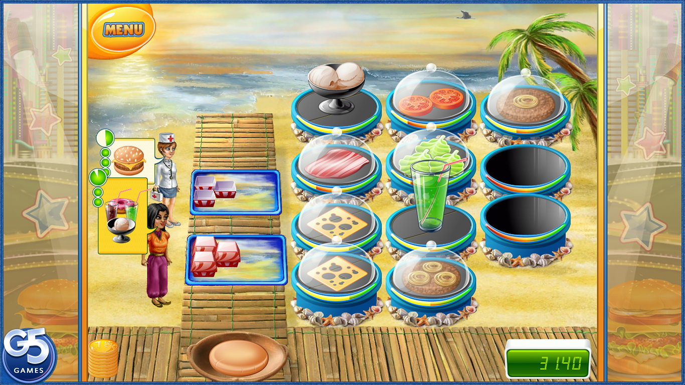 Screenshot: Slap together burgers for hungry customers.