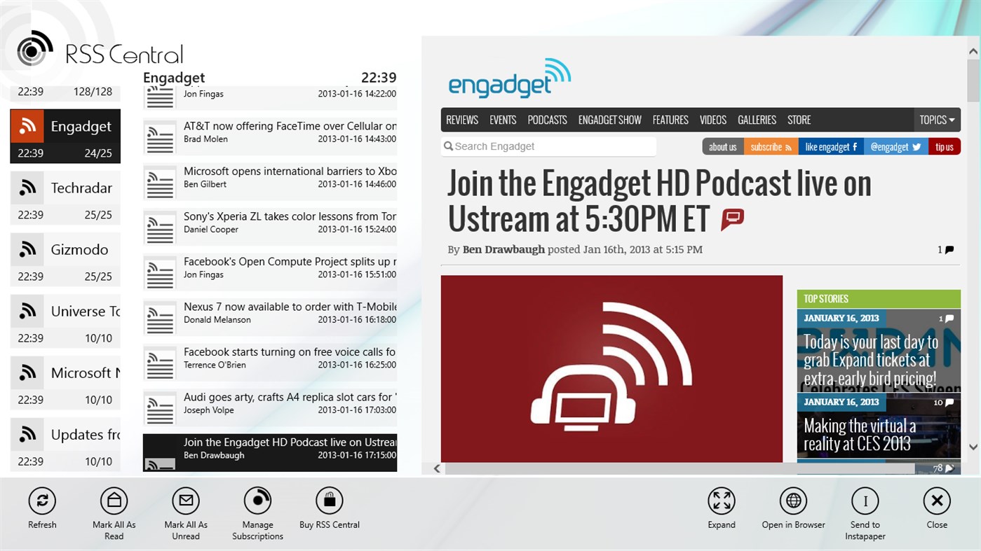 #3. RSS Central (Windows) بواسطة: adamdawes.com