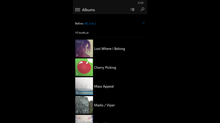 Screenshot: Albums collection on phone
