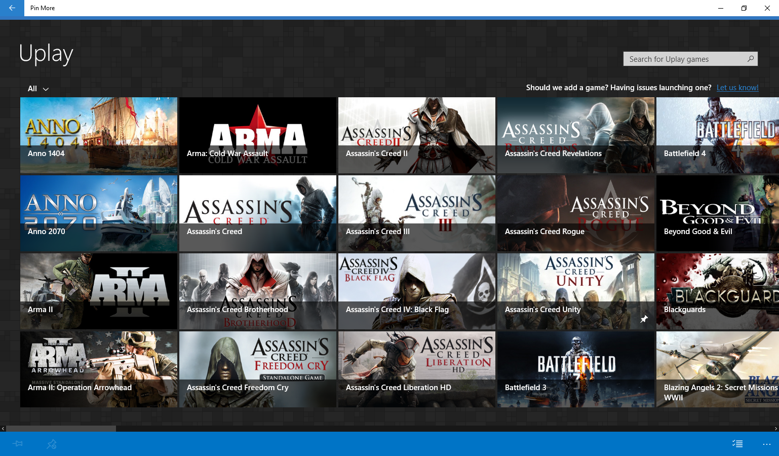 Pin your Uplay games.