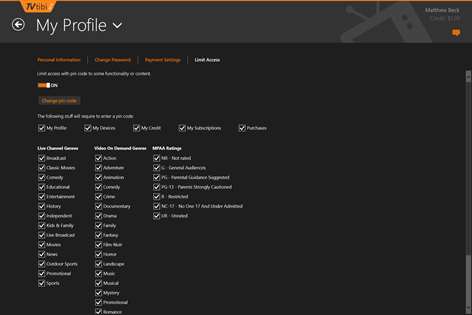 Capture d’écran : Choose what requires a PIN code to access