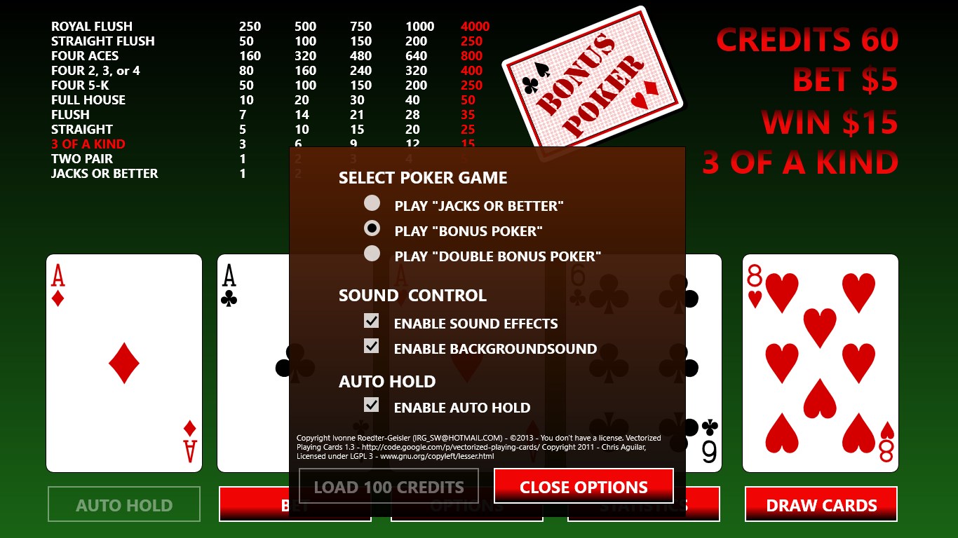 Video poker simulator