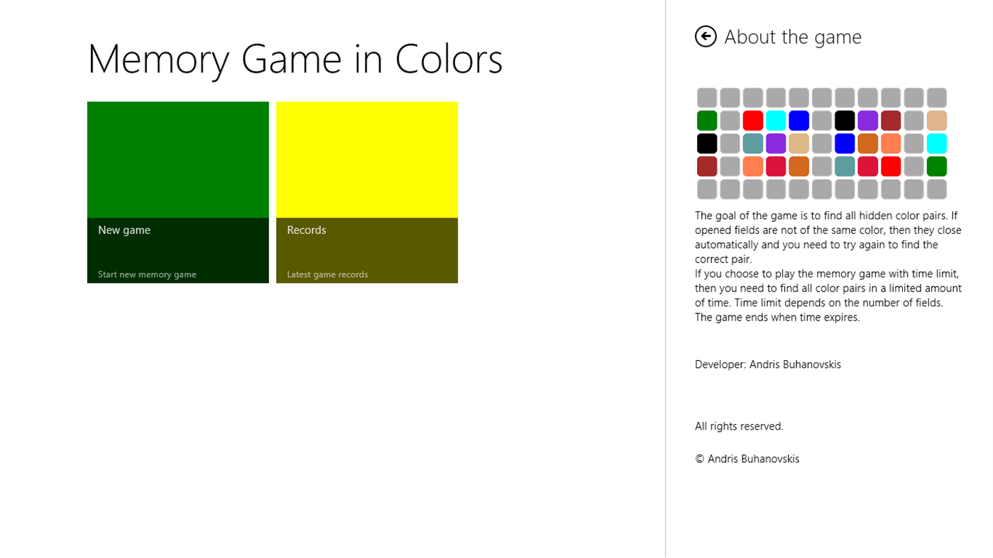 #3. Memory Game in Colors (Windows) 由: Andris Buhanovskis