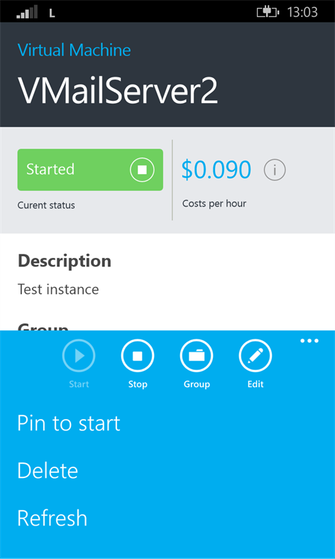Screenshot: Additional actions like delete or group can be found in the appbar