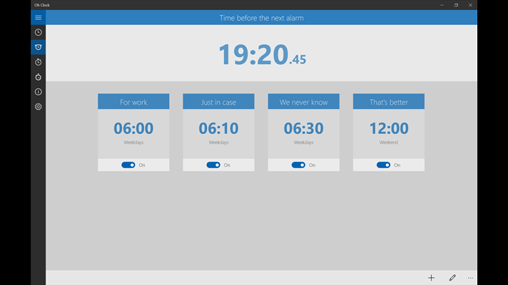 Easily create the alarms you need and have glimpse of how long you have until it rings