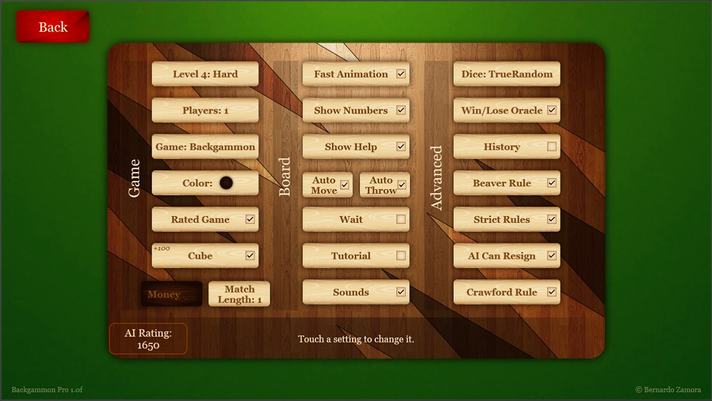 #2. Backgammon Pro (Windows) 由: Bernardo Zamora