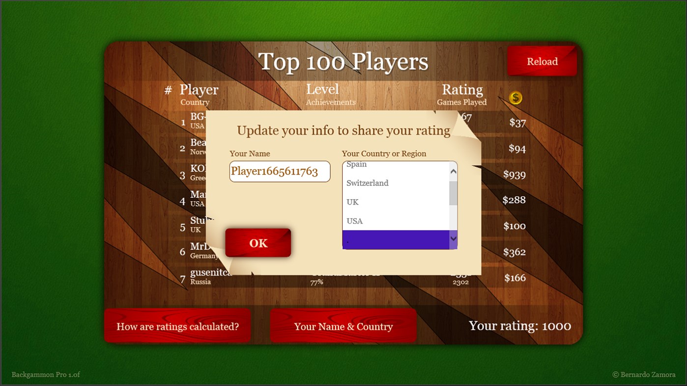#5. Backgammon Pro (Windows) 由: Bernardo Zamora
