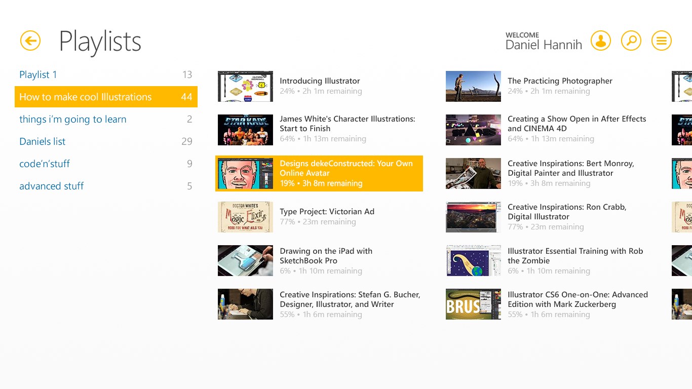 Create and save playlists of courses you want to watch