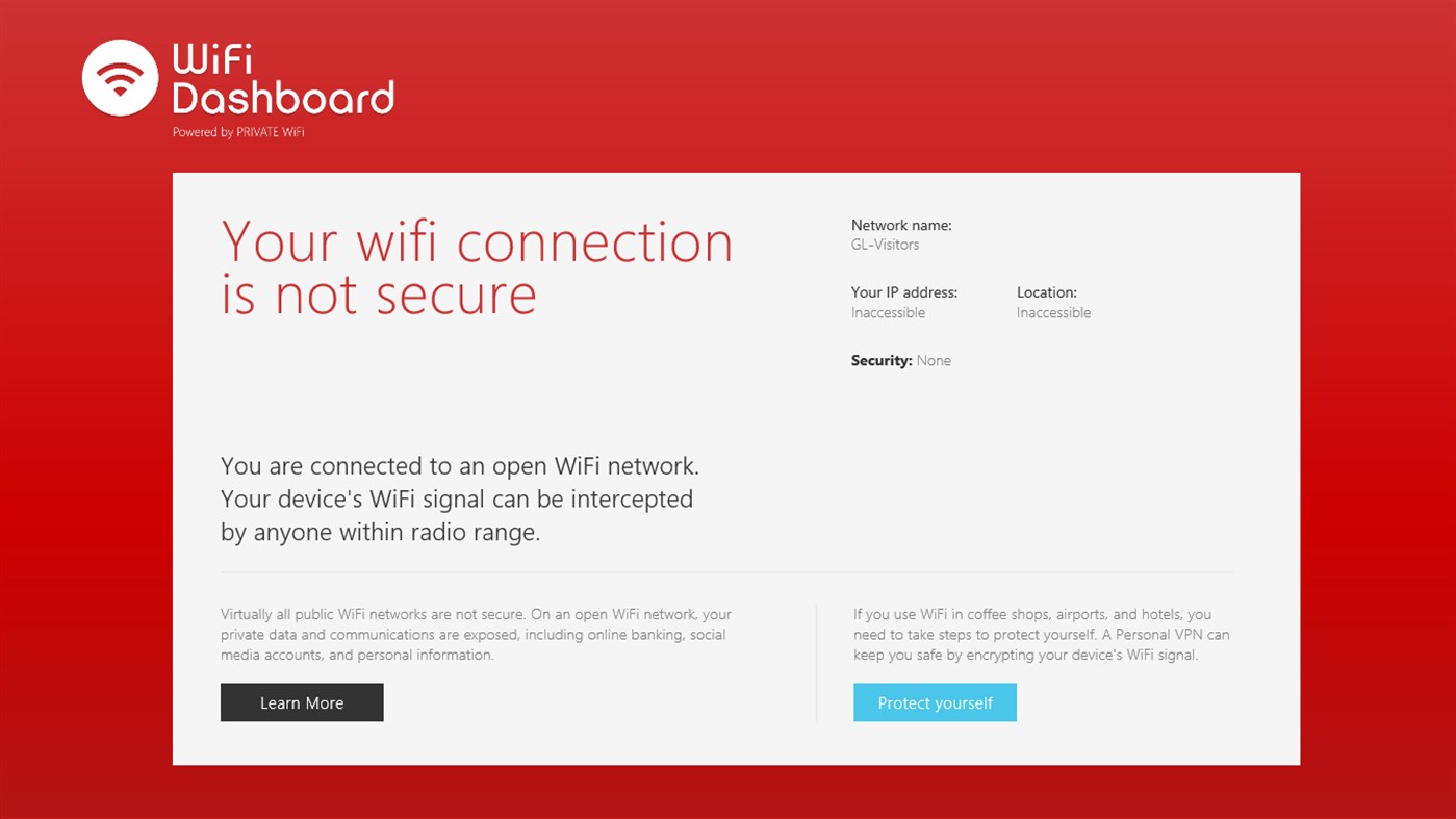 Private de. WIFI dashboard. My Wi-Fi dashboard. Not secure use public WIFI. Not Security.