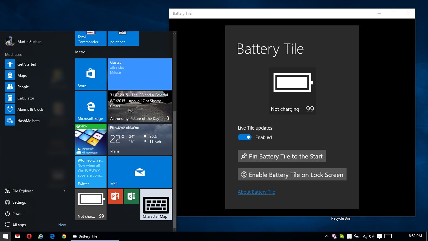 Windows battery. What is app Tile in Windows.