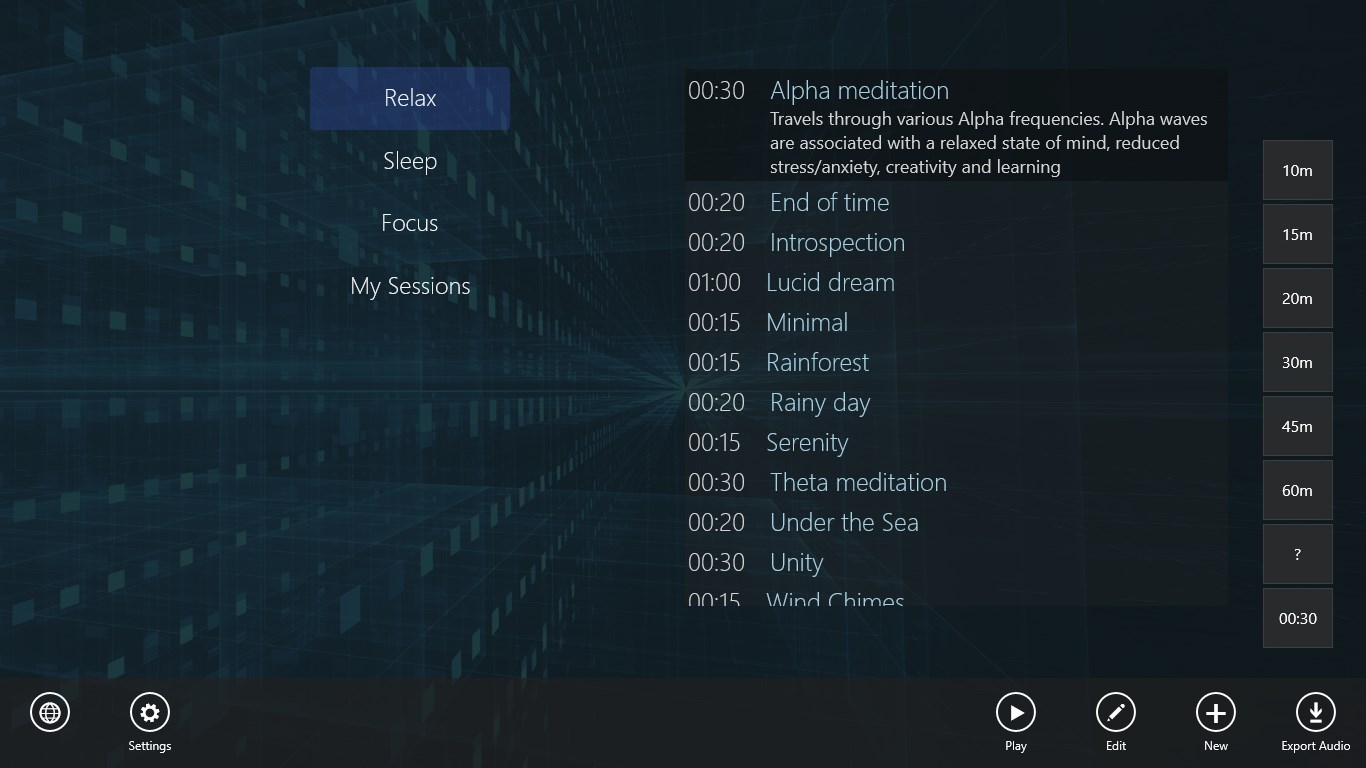 Select a session to play / export or edit