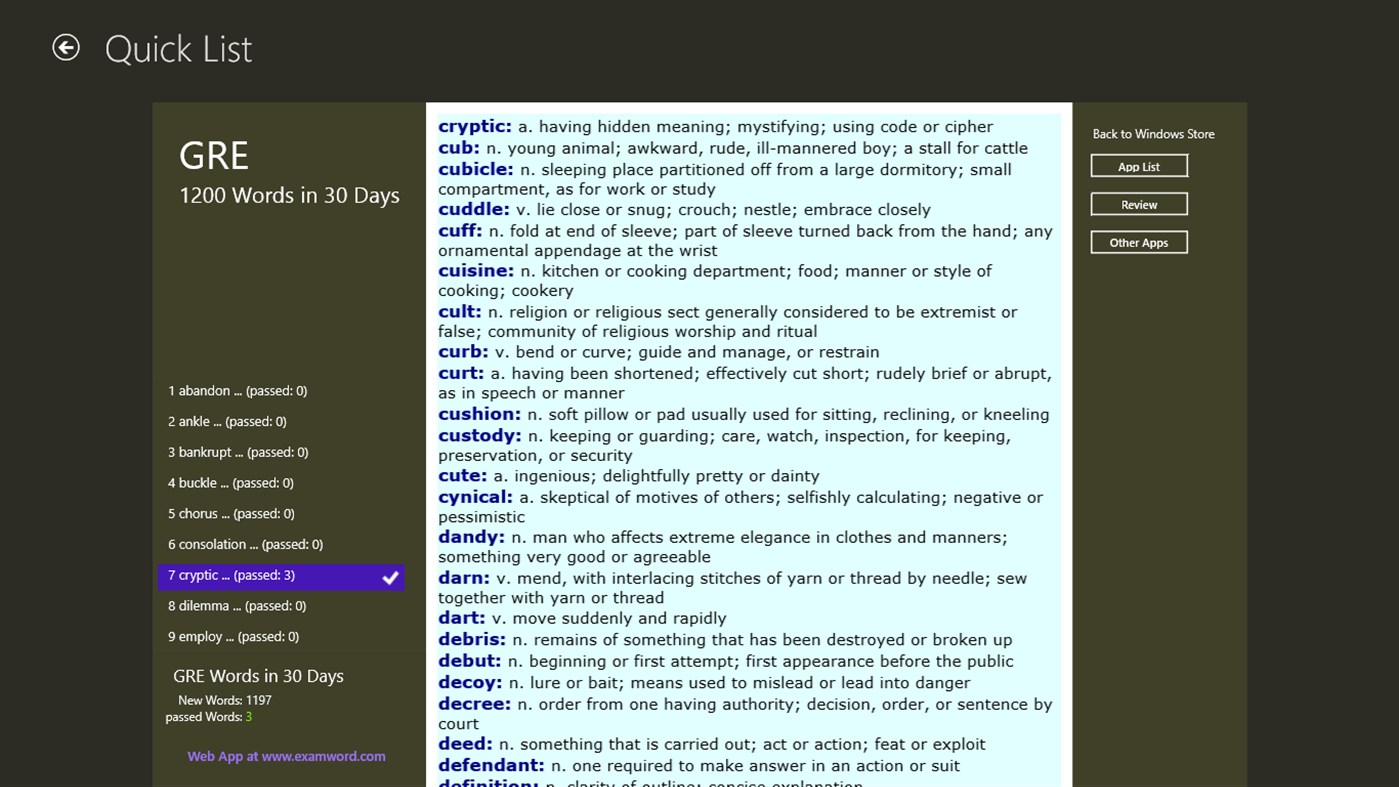 #6. GRE Words in 30 Days (Windows) 게시자: English Test Vocabulary