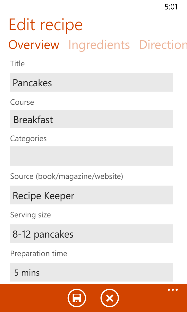Recipe Keeper for Windows 10 Mobile
