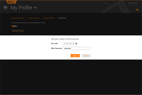 Capture d’écran : Enable PIN code to restrict access