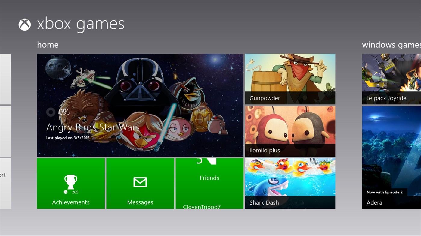 Games for Win8 UI screenshot