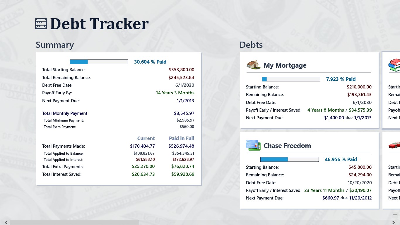 Win Tracker. Debt payment in Statements. Track windows