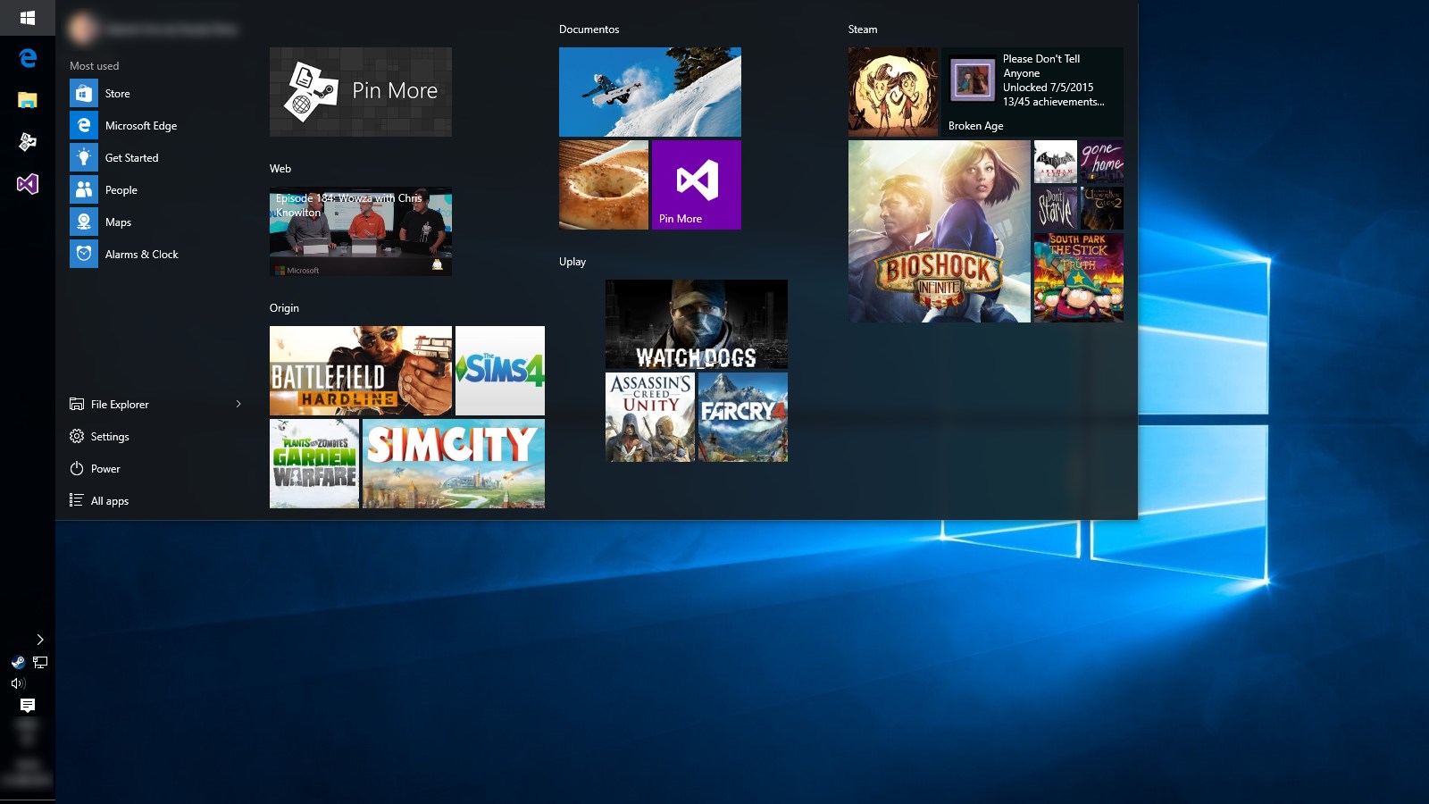 Pin Steam, Origin, Battle.net and Uplay games, documents, document folders and websites to your Start Menu.
