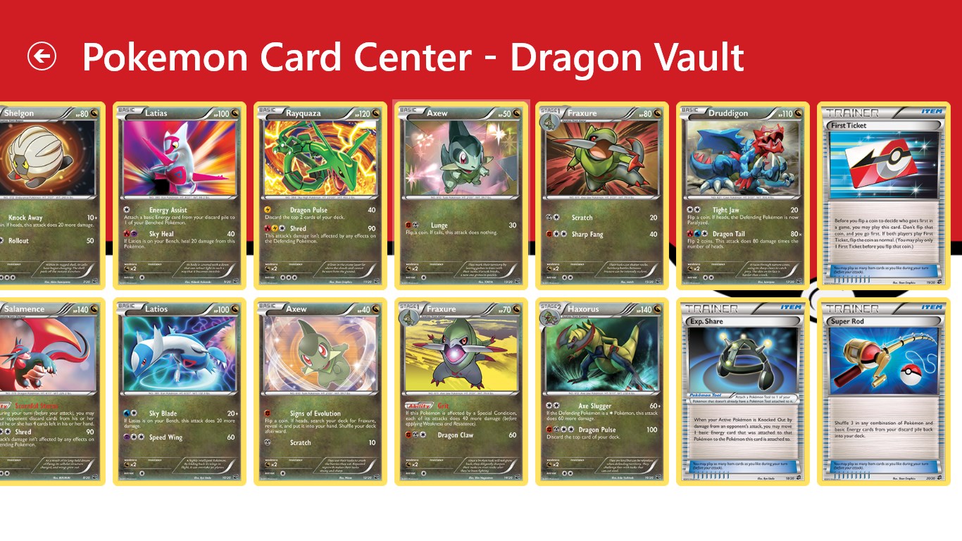 pokemon card center - list of cards from a set