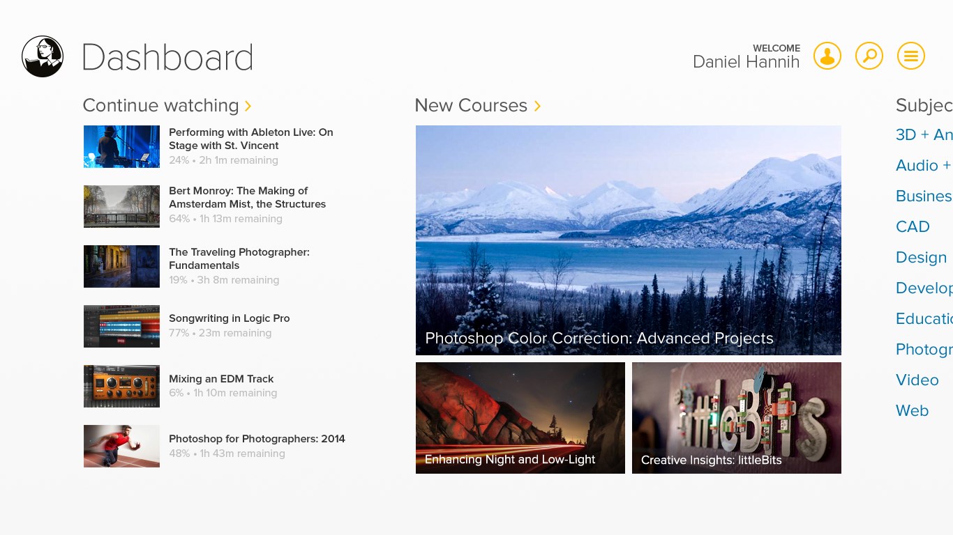 Continue courses where you left off directly from the dashboard