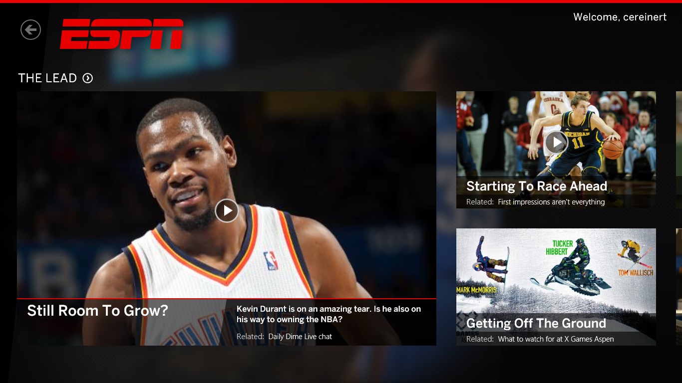 The ESPN App for Windows 10